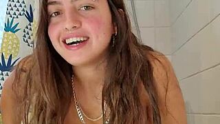 Horny girl masturbates alone in the house, caught by flatmate