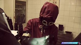 Dominatrix Agnes in rubber nurse uniform conducts intense anal play and_cumming