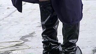 Youthful vixen, 18, secured in public suspension bondage in Berlin