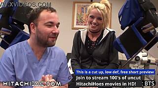Bella Ink, a first-year college student, experiences intense orgasms from Doctor Tampa using a Hitachi magic wand during a physical examination at the campus health center.