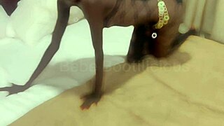 A petite ebony teen gets her creamy pussy filled with a big cock in various positions before a cum shot on her round ass.