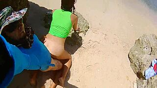 Steamy beach romp with sensual legs and tiny breasts