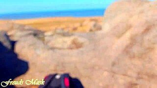 College duo engages in daring outdoor escapade on the beach