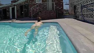 Gigi Breeze gives an intense deepthroat blowjob by the pool