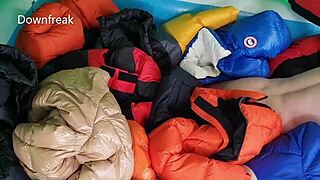 Nylon fetish fun with inflatable pool toys and masturbation