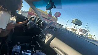Amateur ebony girl gets spotted giving oral in a hotel parking lot