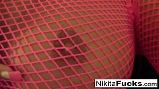 Russian hottie Nikita von James in steamy solo fishnet show