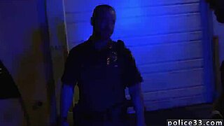 Steamy encounter of bare-chested cops in gay threesome with police intervention