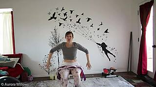 Yoga instructor gives special attention to his wife’s curvaceous body.