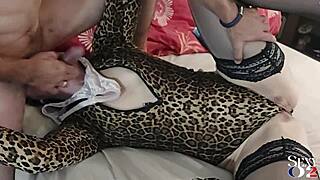 Cotton leopard clad blonde gets kinky in this amateur video.