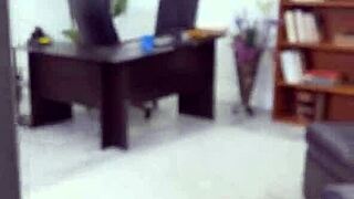 Teen in lingerie handcuffed and forced to give a blow job at work