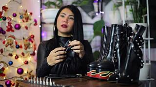Femdom leather fetish ASMR experience with gloves
