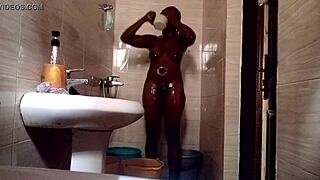 Steamy shower scene with hot black beauty Kuzy