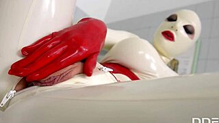 Lucy in latex masturbates and gets an orgasm with a sex toy in the shape of a clinic tool.