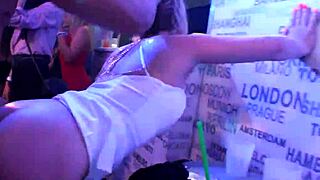 Beautiful European women get doggy style sex at a party