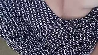 A blonde amateur MILF masturbates on a video call.