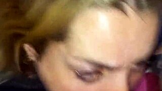 Beautiful girlfriend gets a sloppy facial in a bar