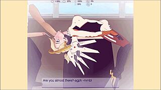Mercy from Overwatch in a hot hentai scene with a deepthroat blowjob