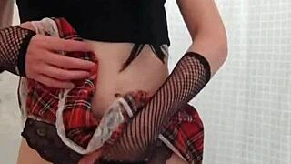 Crossdresser shows off his pussy in a solo gay video
