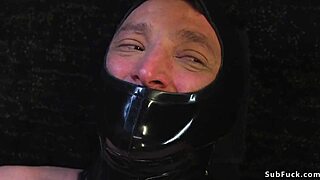 Big breasted dominatrix in lingerie with a submissive man