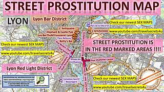 Map of Lyon, France: Massage parlors, brothels, street walkers and call girls.