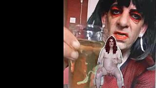 This is a homemade video of a bisexual sissy as he urinates and then drinks his own urine.