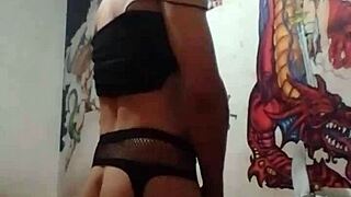 Skinny transsexual masturbates