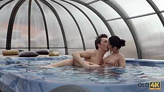 Petite teen and old amateur couple have hot sex