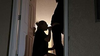 Amateur couple gets it on in the hotel doorway and get caught in the act