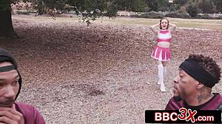 A cheerleader gets gang banged by a group of black men with big dicks