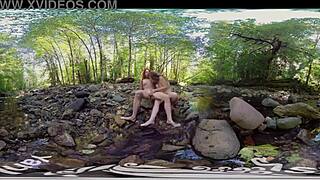 Redhead and blonde have outdoor lesbian fun and climax