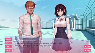 Schoolgirl gives a blowjob in Hgame