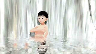 Anime beauty Leo enjoys a solo pleasure in the bathroom