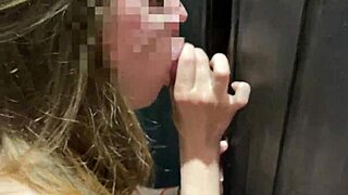 Girlfriend gets a facial while sucking a glory hole