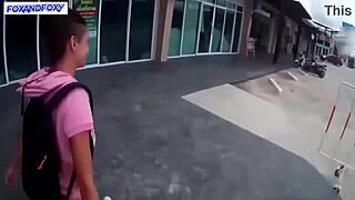 Public restroom quickie with a risky blow job on the side of the road