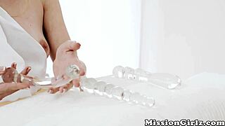 Hot oiled up Mormon muff divers riding a big dildo