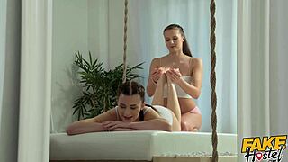 Hot lesbian action with massaging and muff diving fun