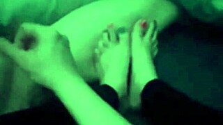Muscular hunk gets a footjob and facial from amateur