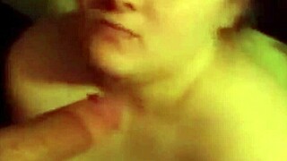 Femdom housewife gives a rough throat job and a huge facial at night