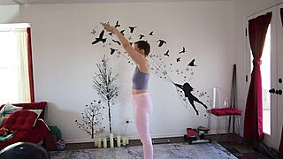 Yoga class with a hot brunette girlfriend and friend