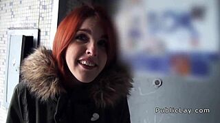 Amateur Spanish redhead shows her tits in public