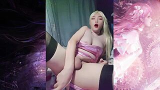Selena's sister, a shemale with a big cock, masturbates