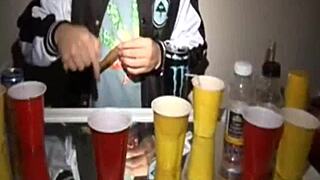 Petite teen gets messy while giving oral and riding cowgirl in a public kegger