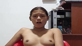 A homemade porn video of a Latina woman using a dildo on herself