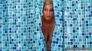 Family cum scene with step daughter in the shower