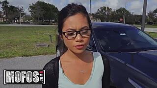 Petite teen gets her ass pounded in public