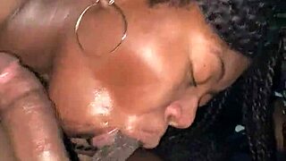 Big black cock gets sloppy deepthroat from curvy ebony babe