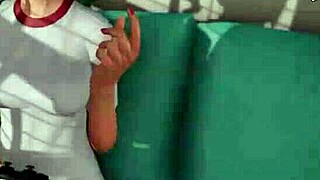 Big tits bouncing while playing Hentai video