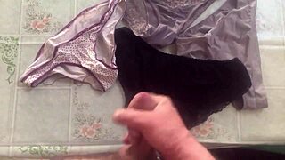 Gay masturbates and cums on his panties