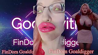 Goddess with glasses in pink lip gloss JOI BDSM service